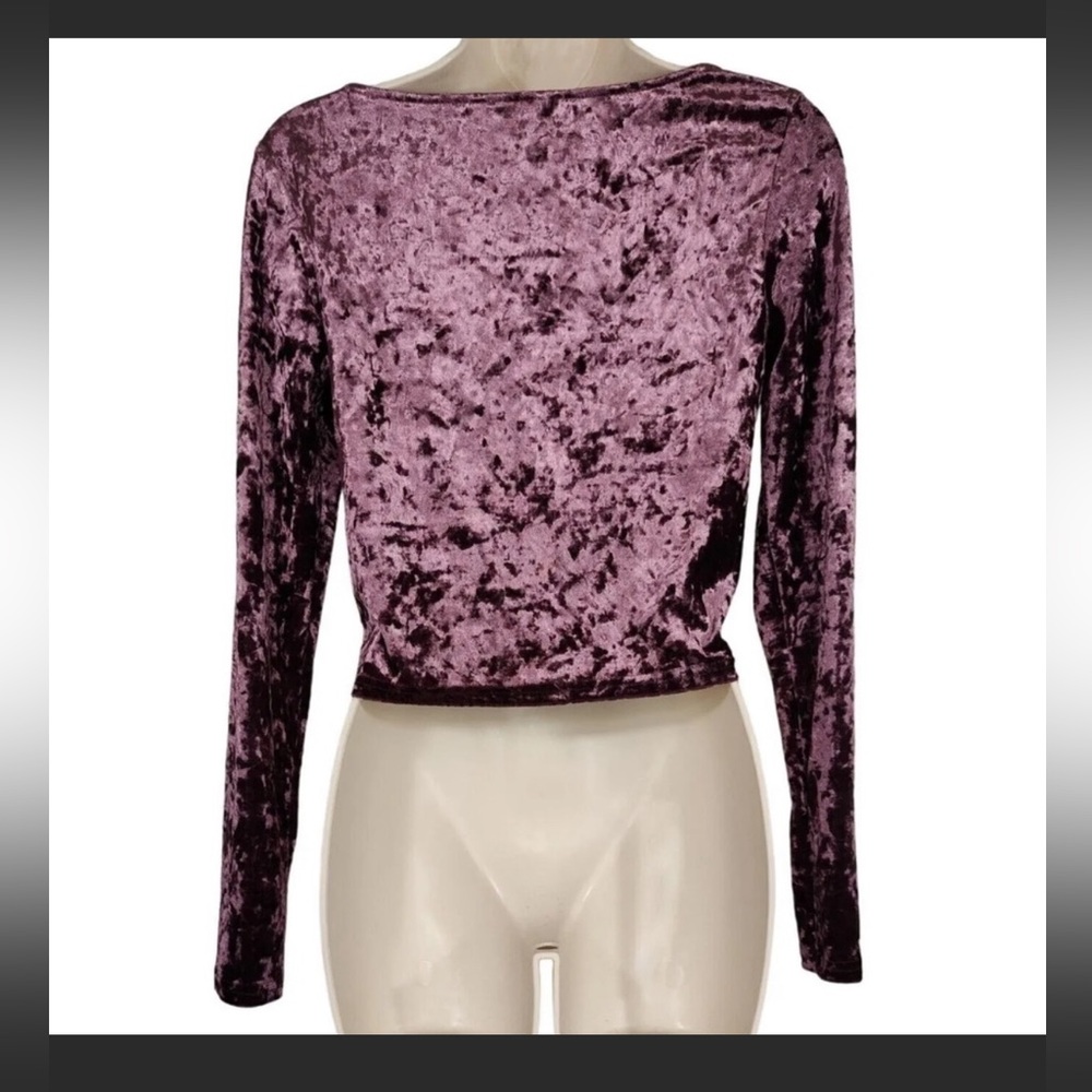 Abound crop top scoop neck women's size a purple long sleeve - Picture 2 of 4